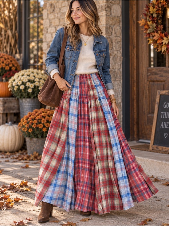 Oli & Hali Dresses & Skirts - NWT Oli & Hali Plaid Maxi Skirt S Smocked Cotton Boho Prairie